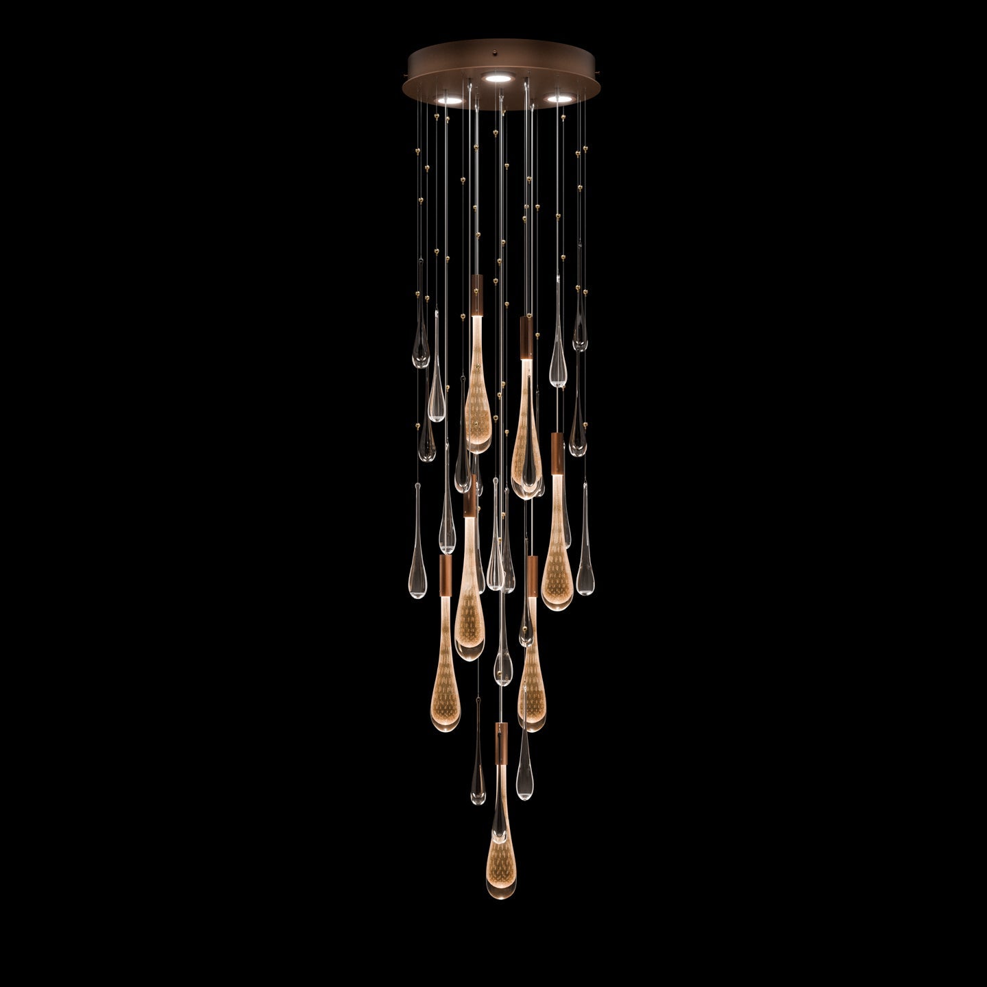 18-Inch Artisan Glass Raindrop LED Pendant / Ombre Copper/Copper Glass