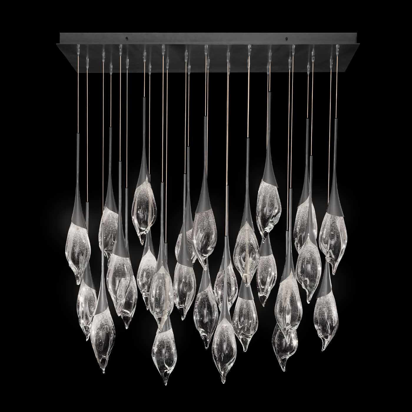54-Inch Hand-Pulled Glass Rectangular Pendant / Midnight Steel