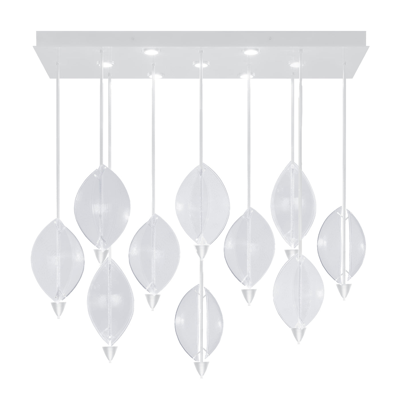 59-Inch Sculptural Glass Rectangular Pendant / White/Clear