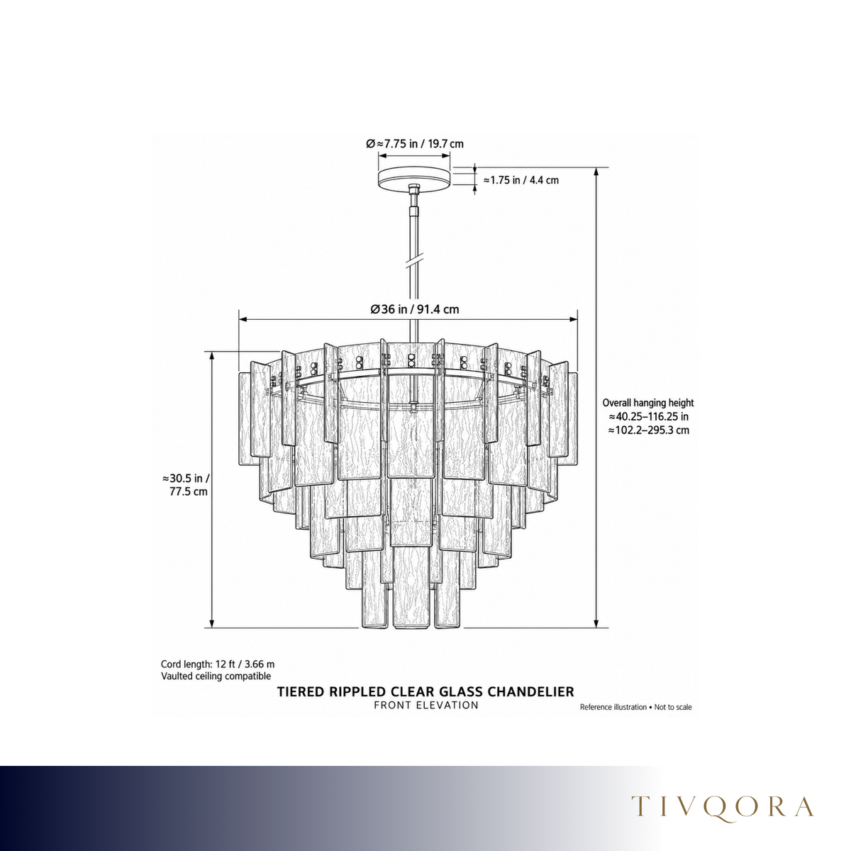 Tiered Rippled Clear Glass Chandelier