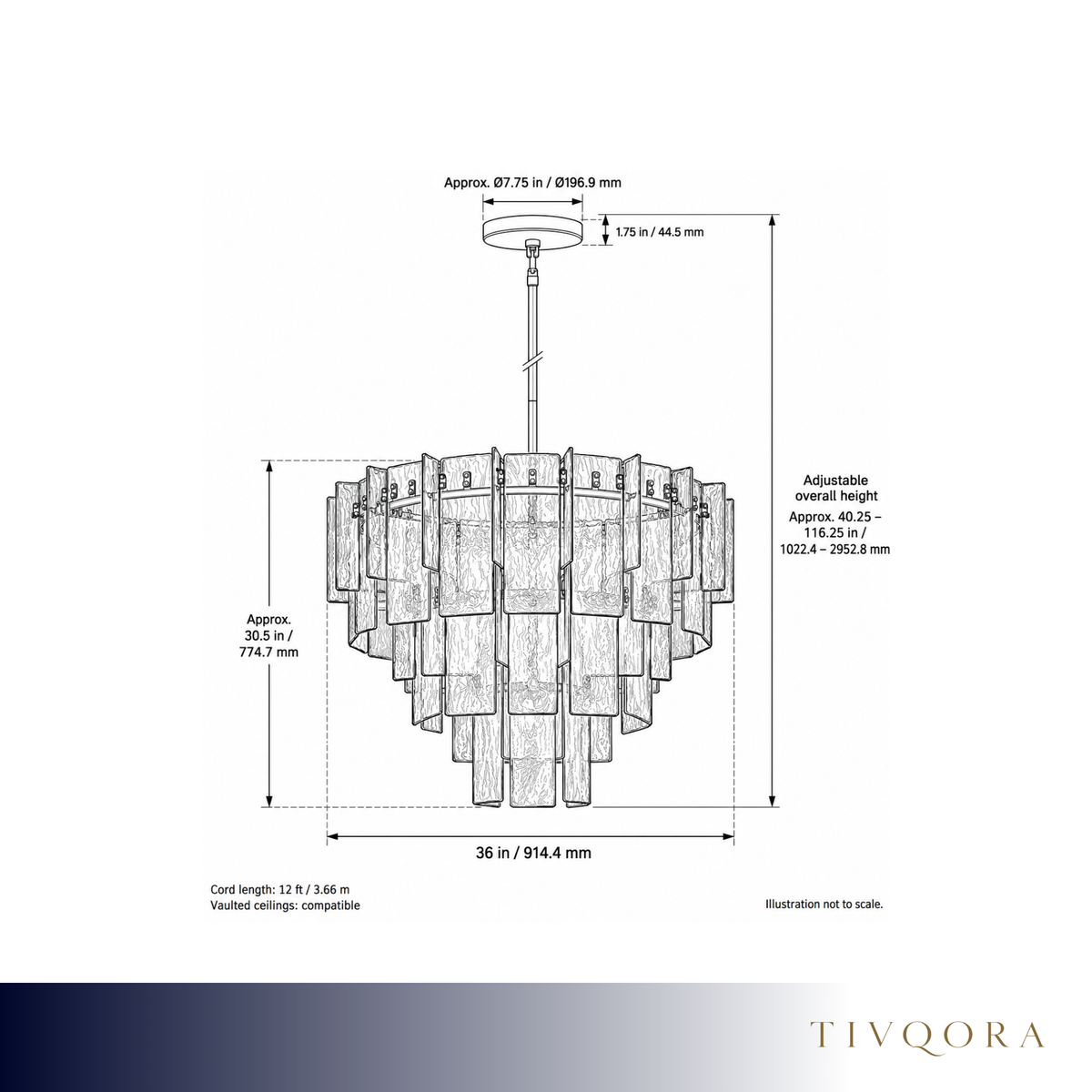 Tiered Rippled Smoke Glass Chandelier