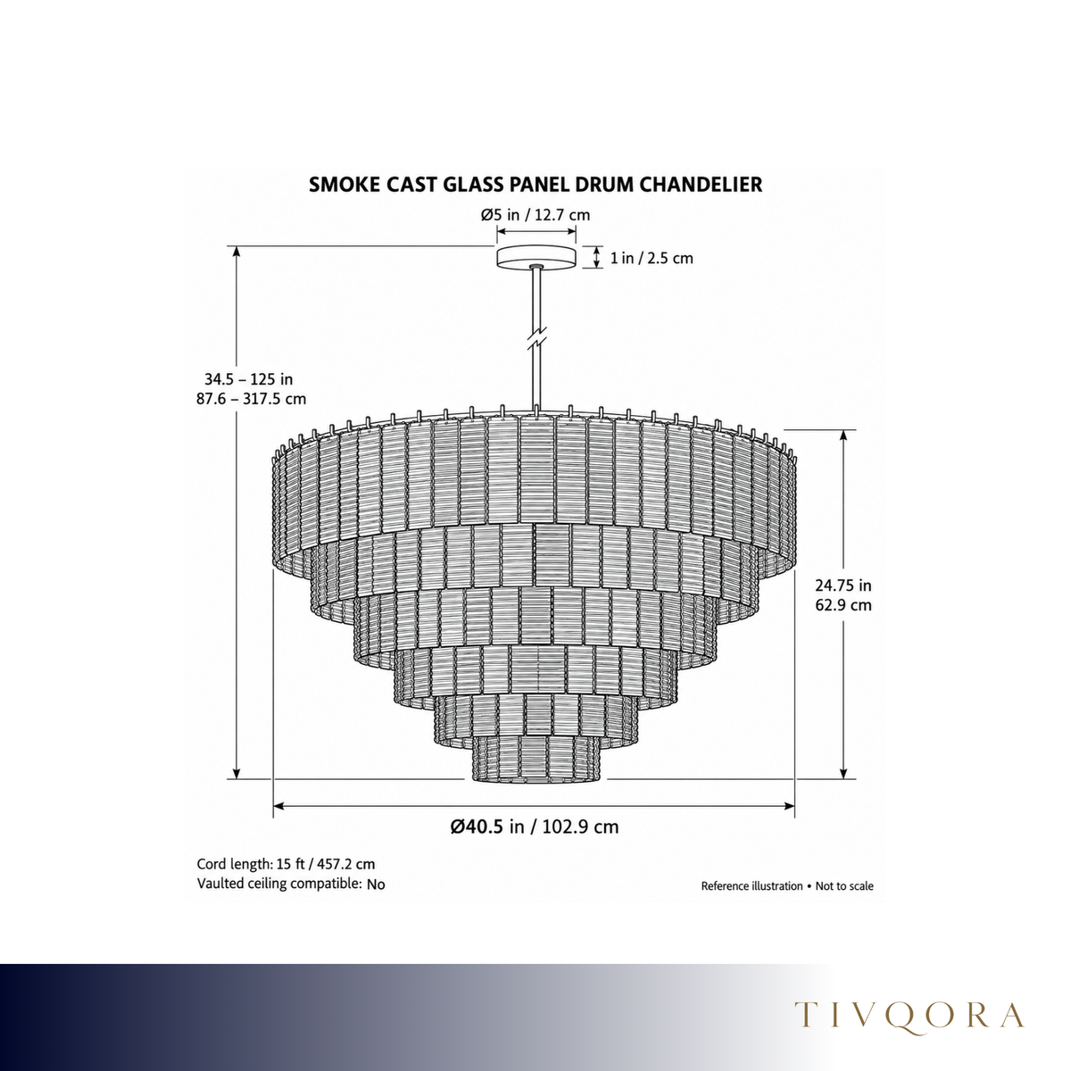 Smoke Cast Glass Panel Drum Chandelier