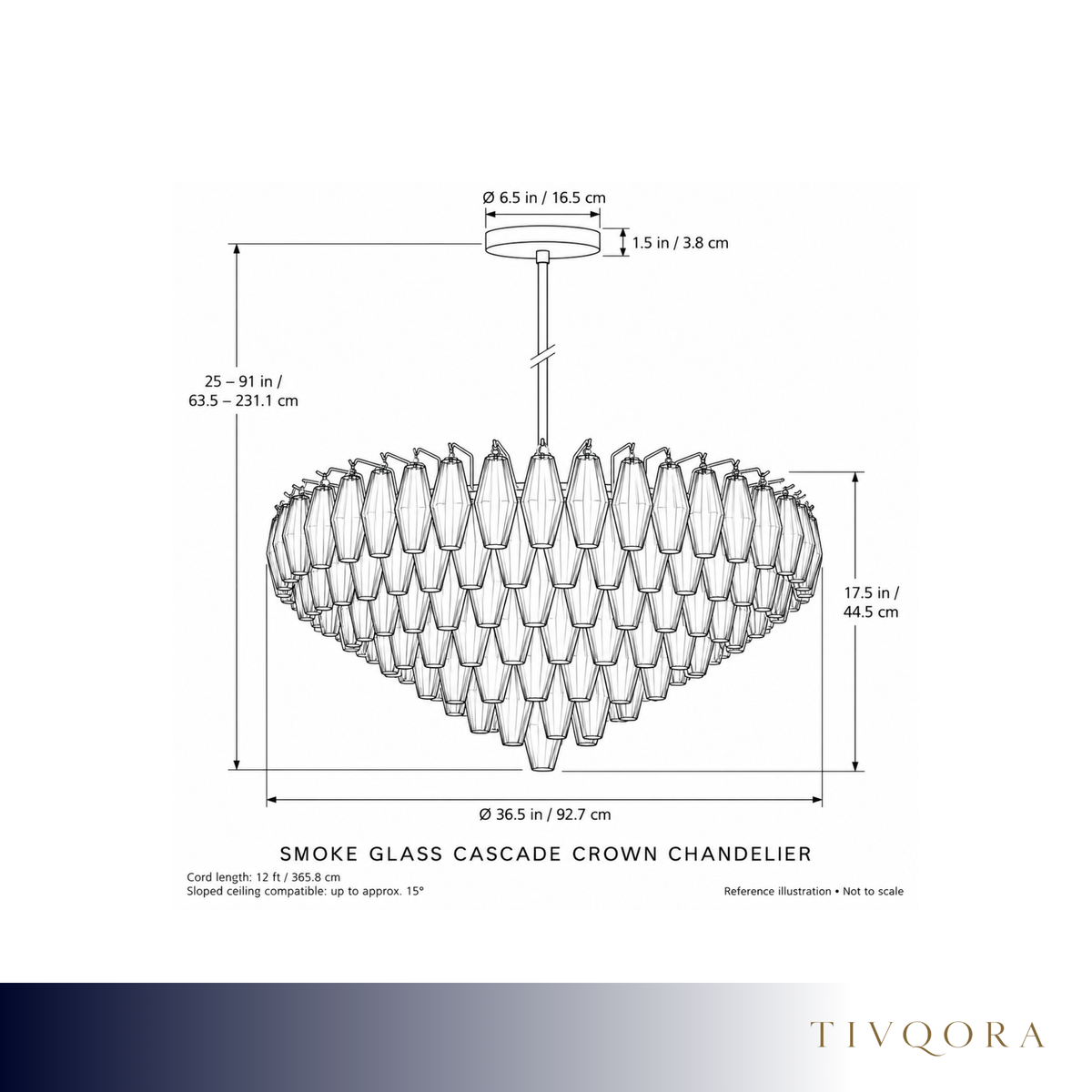 Smoke Glass Cascade Crown Chandelier
