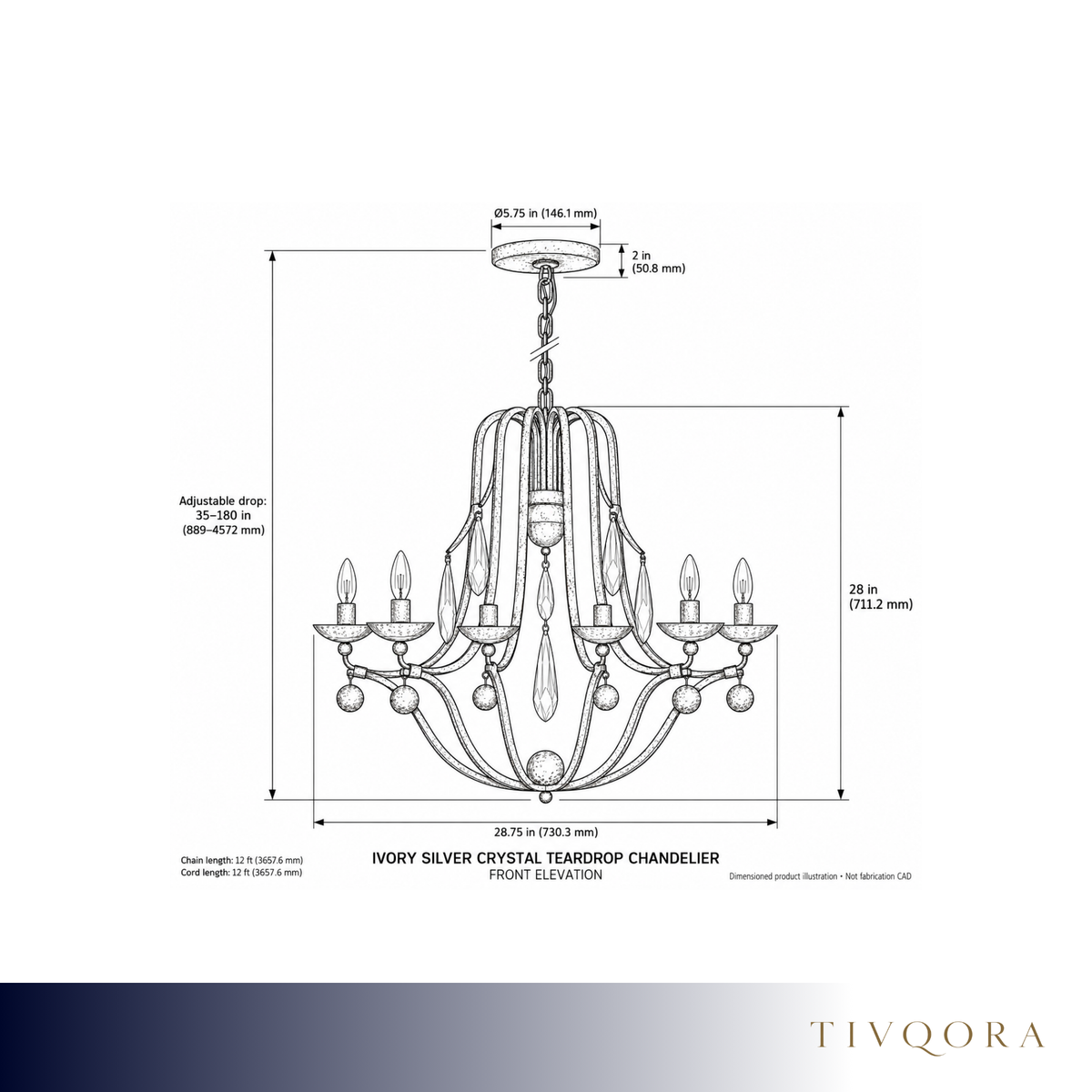Ivory Silver Crystal Teardrop Chandelier