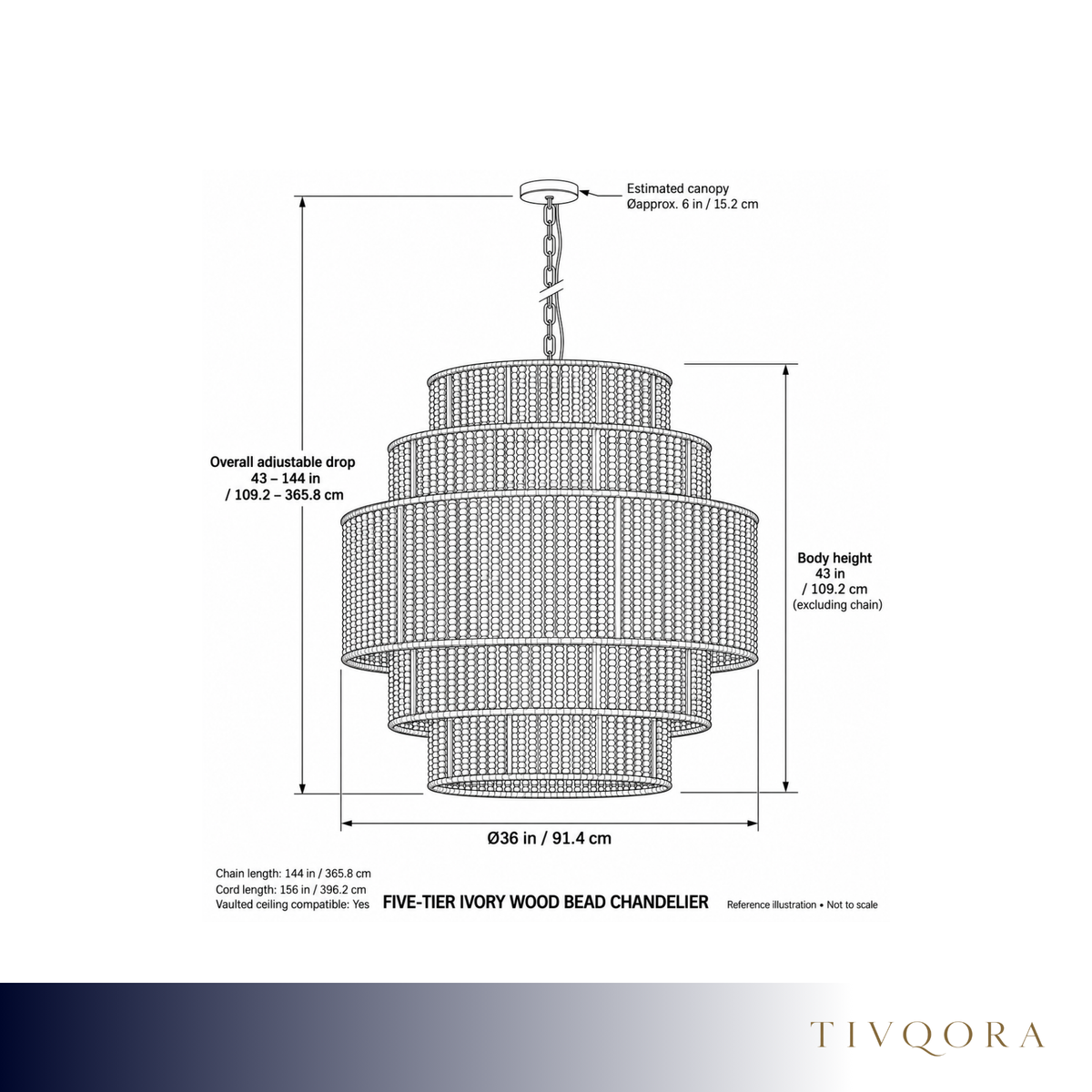 Five-Tier Ivory Wood Bead Chandelier