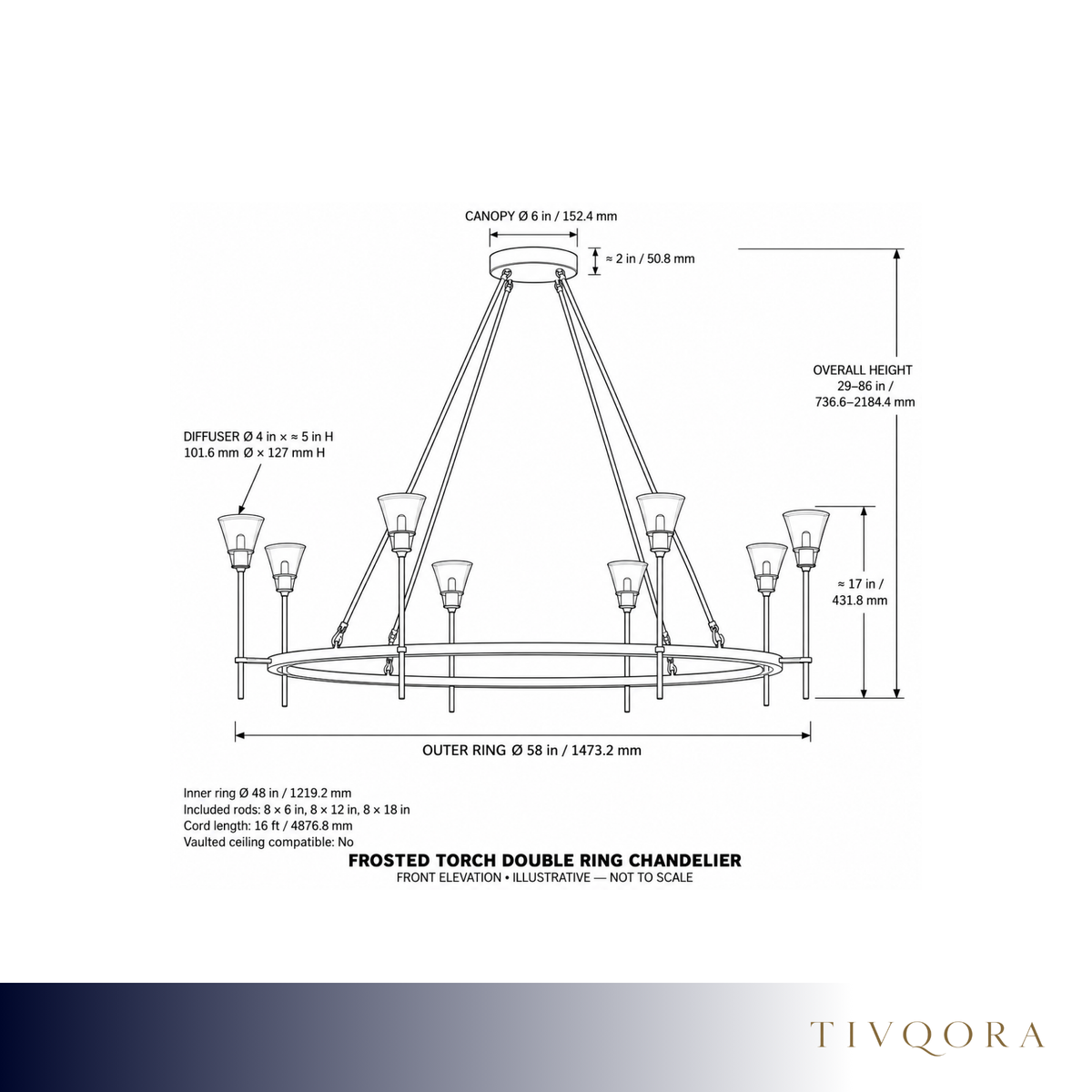 Frosted Torch Double Ring Chandelier
