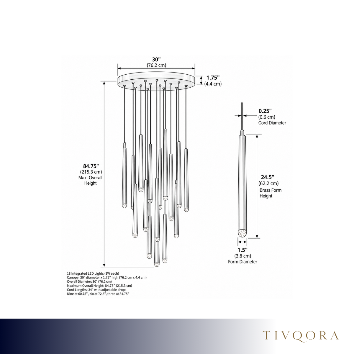 Suspended Brass LED Cascade Chandelier