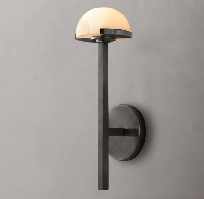 Alabaster Hemisphere Brass LED Sconce