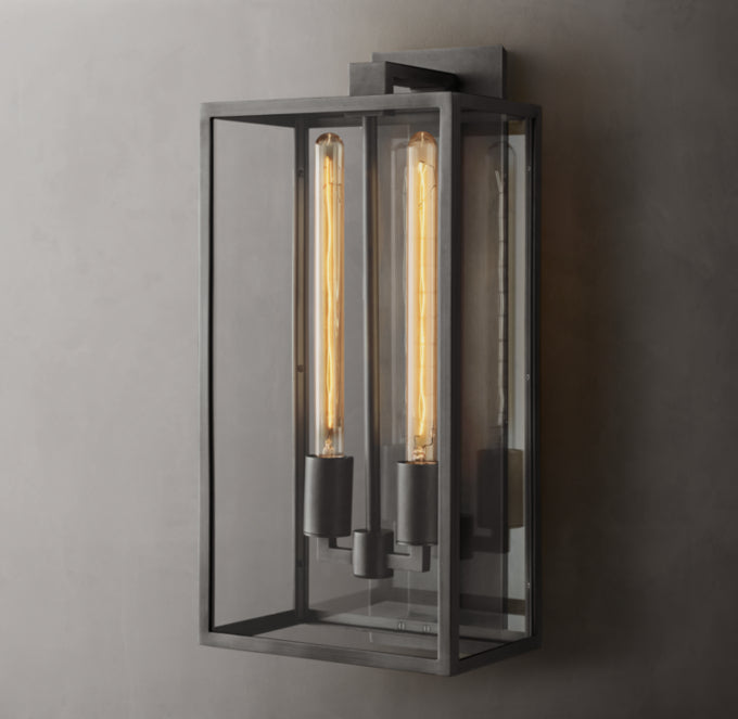 Brass Glass Panel Outdoor Wall Lantern
