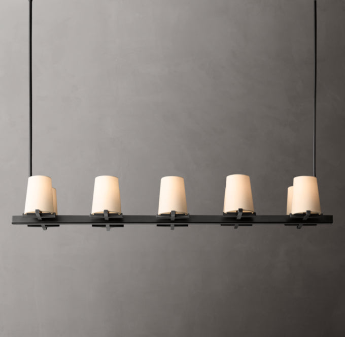 Brass Linen Shade Island Chandelier