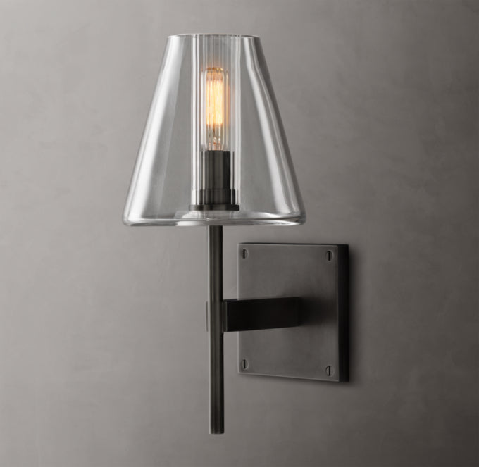 Clear Tapered Glass Brass Sconce