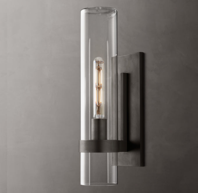Closed Blown Glass Outdoor Column Sconce