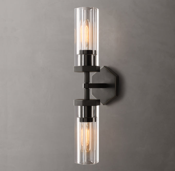 Crystal Cylinder Brass Linear Sconce