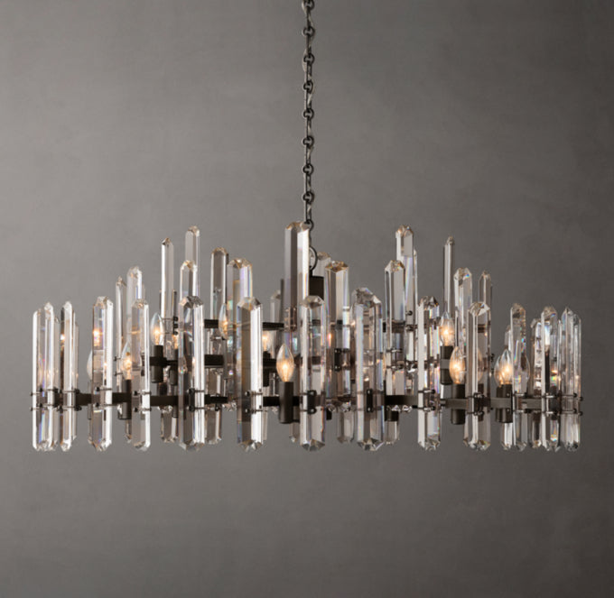 Faceted Crystal Brass Halo Chandelier