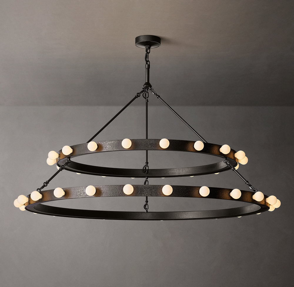 Fire-Burnished Two-Tier Iron Chandelier
