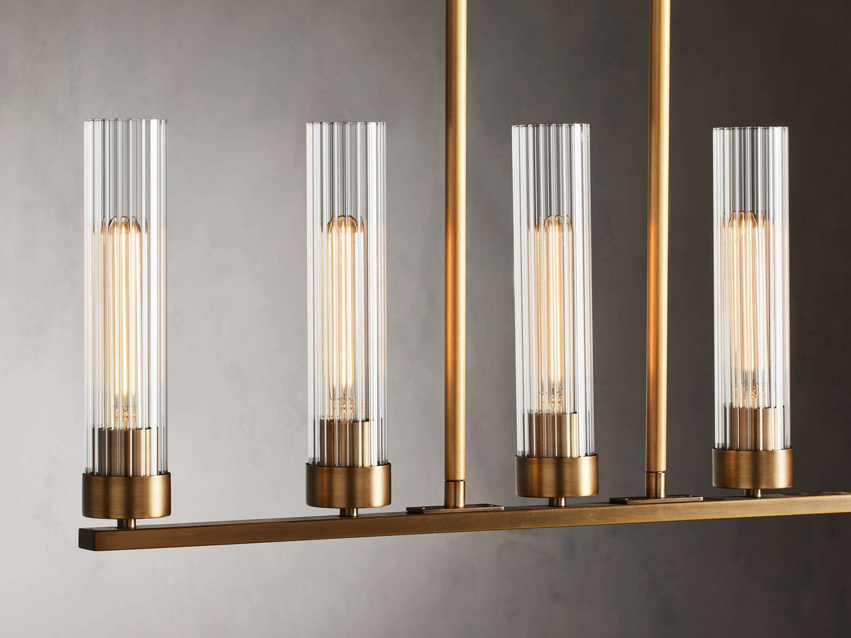 Fluted Glass Bronze Beam Chandelier