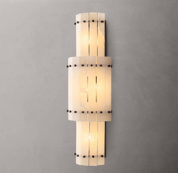 Grand Alabaster Panel Column Sconce