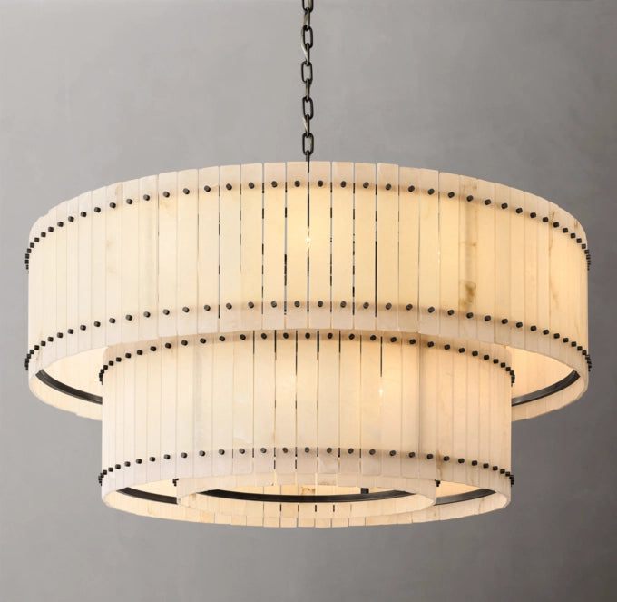 Grand Tiered Alabaster Drum Chandelier