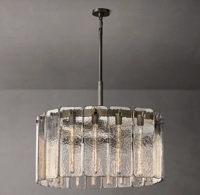 High-CRI Rippled Glass Drum Chandelier
