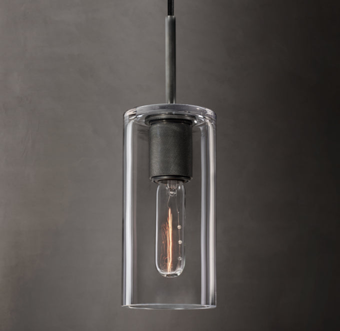 Industrial Blown Glass Tube Pendant