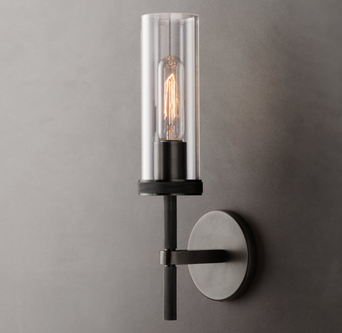 Knurled Brass Crystal Column Sconce