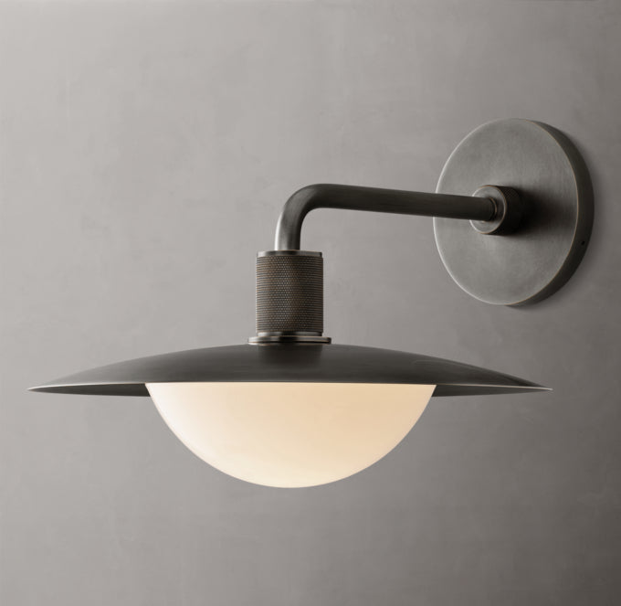 Knurled Brass Milk Glass Dome Sconce