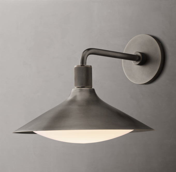 Knurled Brass Tapered Milk Glass Sconce