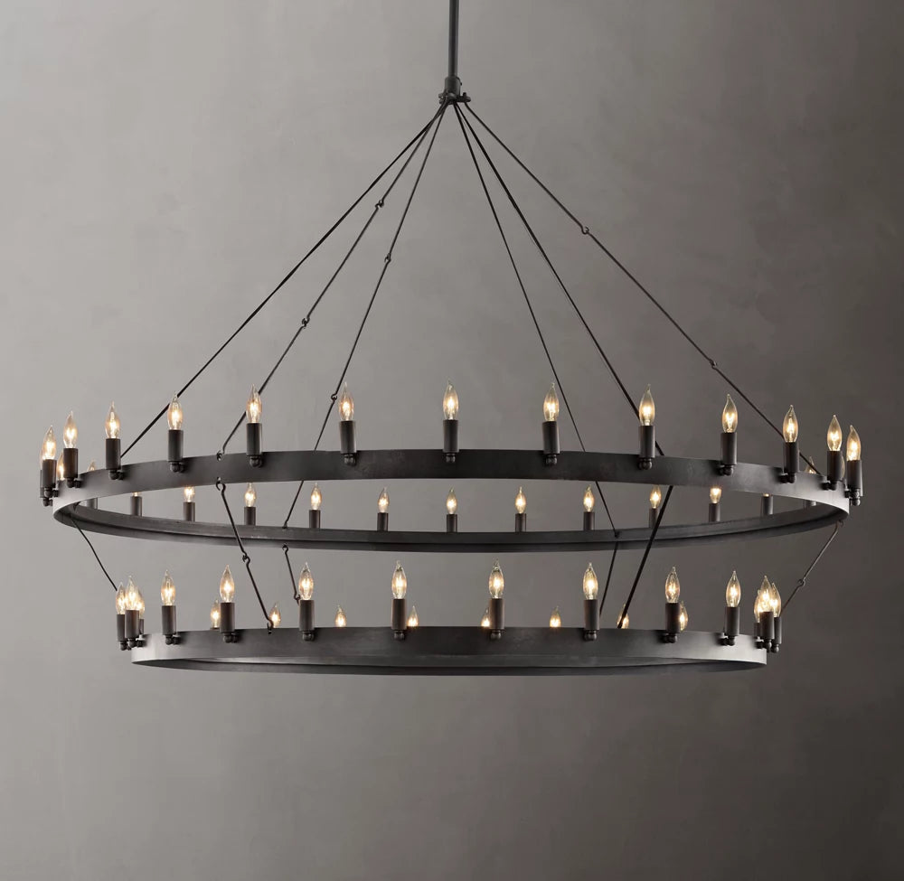Monumental Forged Flame Tier Chandelier