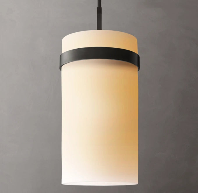 Mouthblown Milk Glass Column Pendant