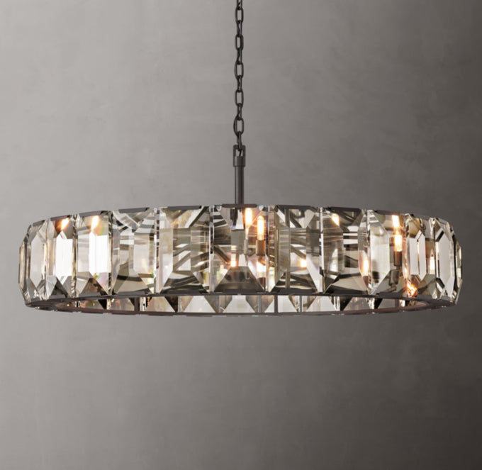 Rectangular Crystal Prism Drum Chandelier