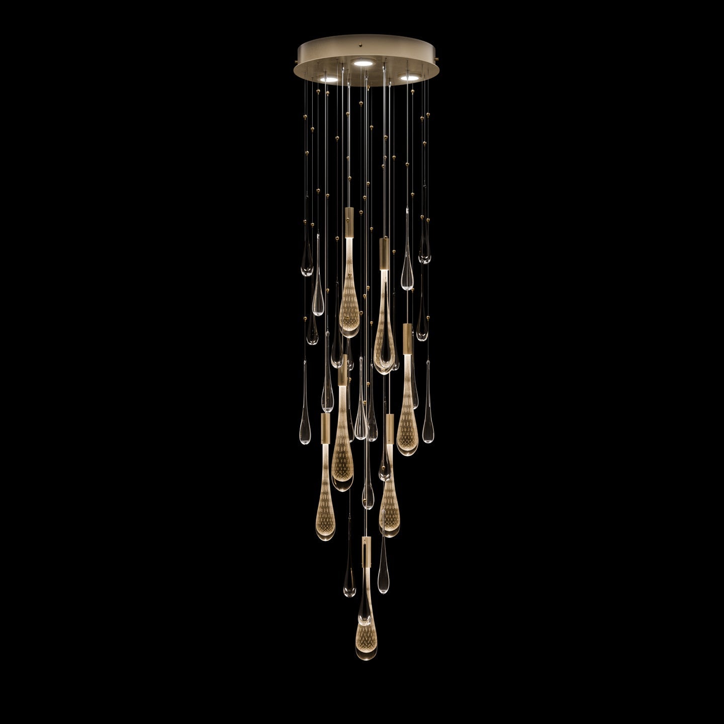 18-Inch Artisan Glass Raindrop LED Pendant / Ombre Bronze/Gold Glass