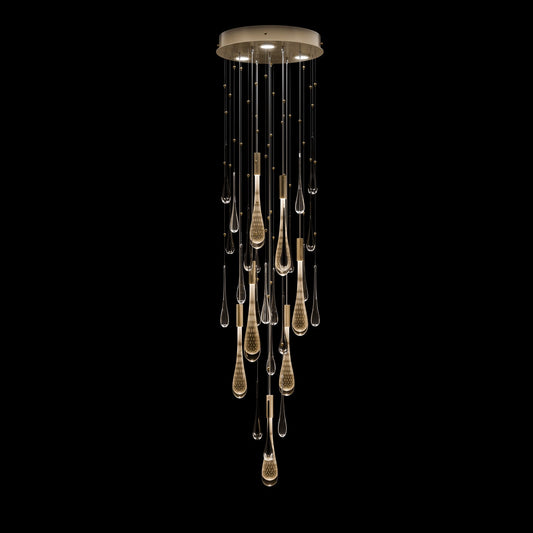 18-Inch Artisan Glass Raindrop LED Pendant / Ombre Bronze/Gold Glass