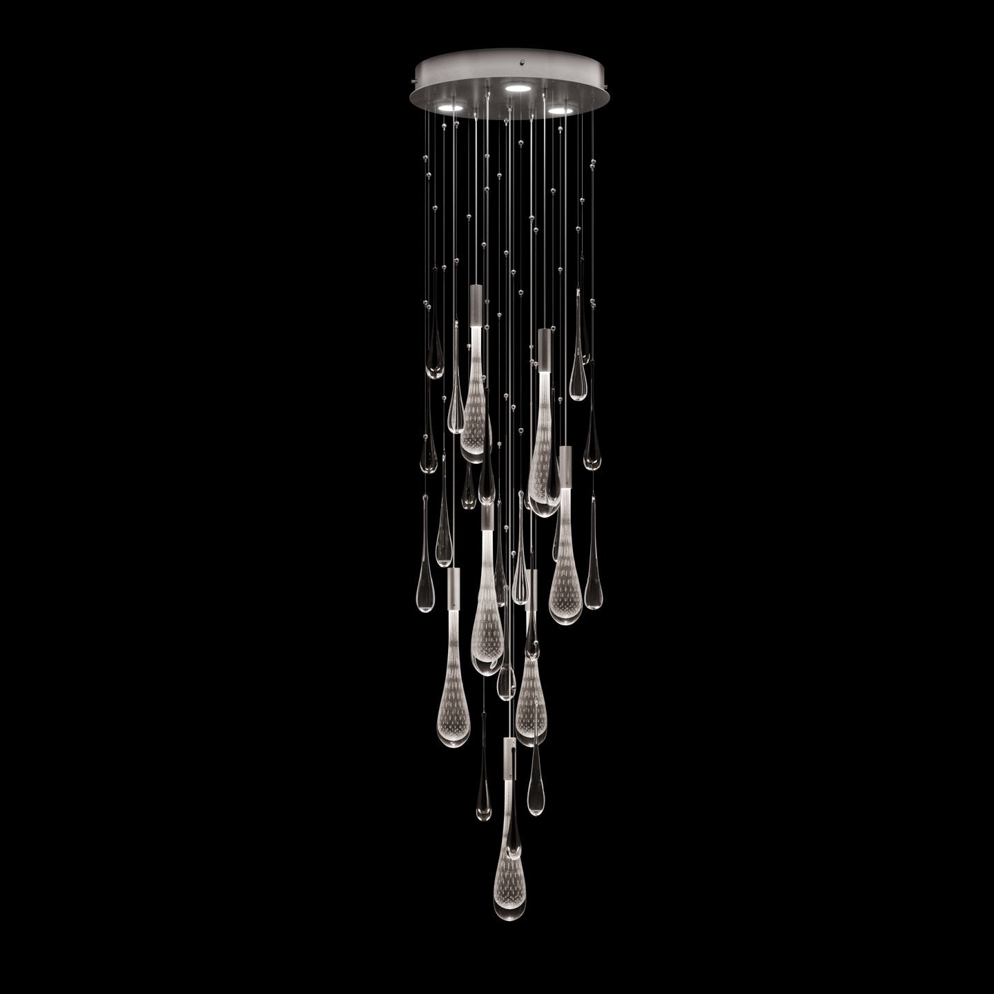18-Inch Artisan Glass Raindrop LED Pendant / Ombre Silver/Silver Glass