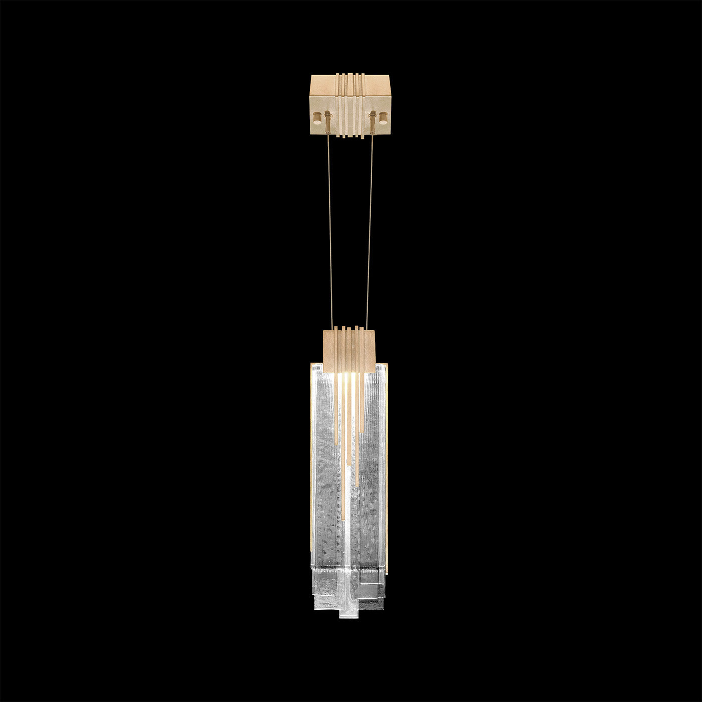 4.5-Inch Layered Fused-Glass Square Pendant / Soft Gold / Clear