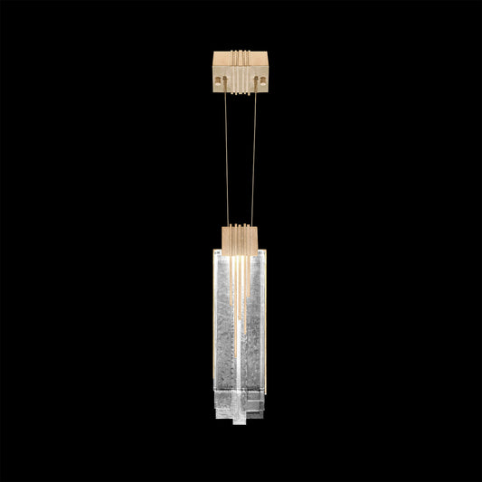 4.5-Inch Layered Fused-Glass Square Pendant / Soft Gold / Clear