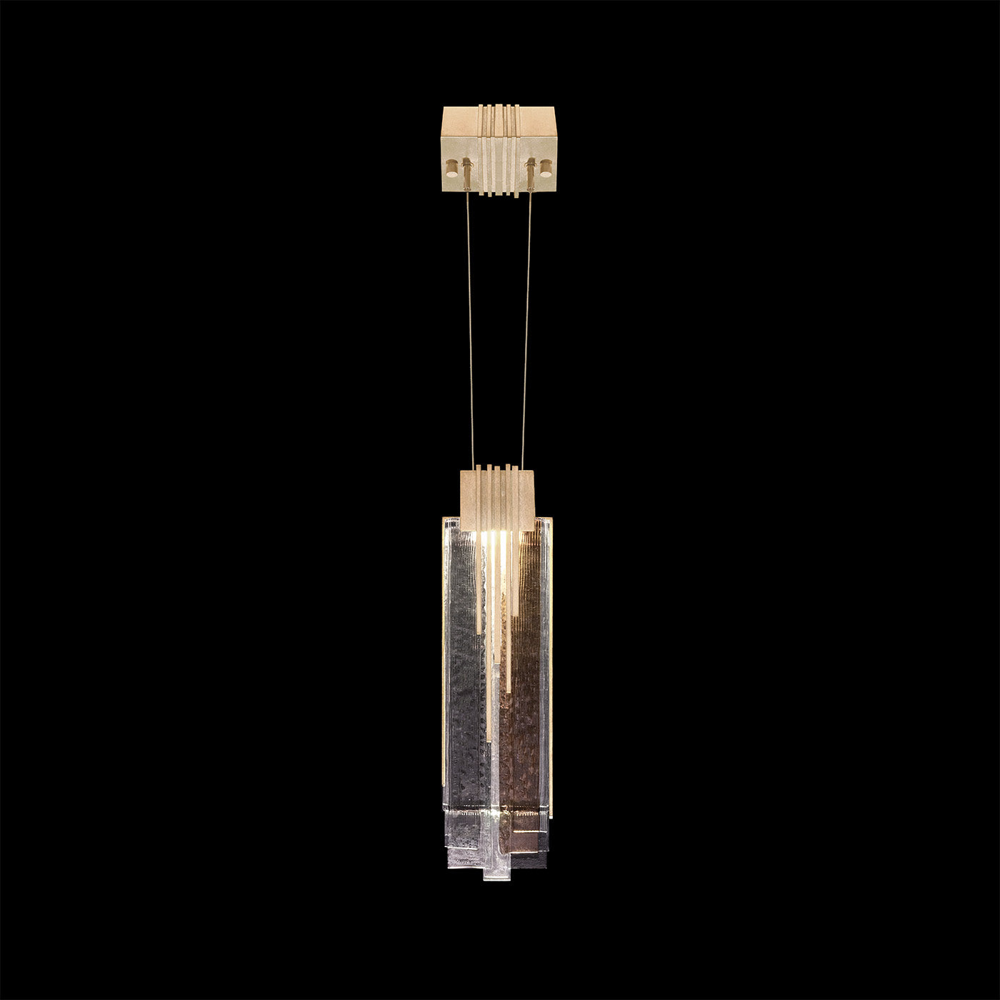 4.5-Inch Layered Fused-Glass Square Pendant / Soft Gold / Multi-Tone