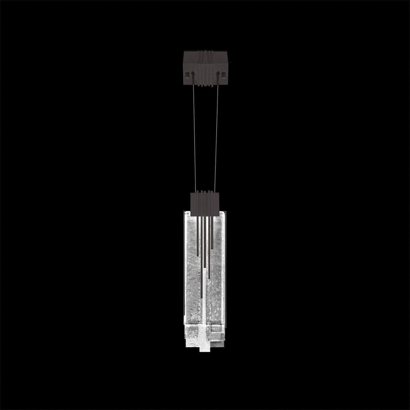 4.5-Inch Layered Fused-Glass Square Pendant / Midnight Steel / Clear