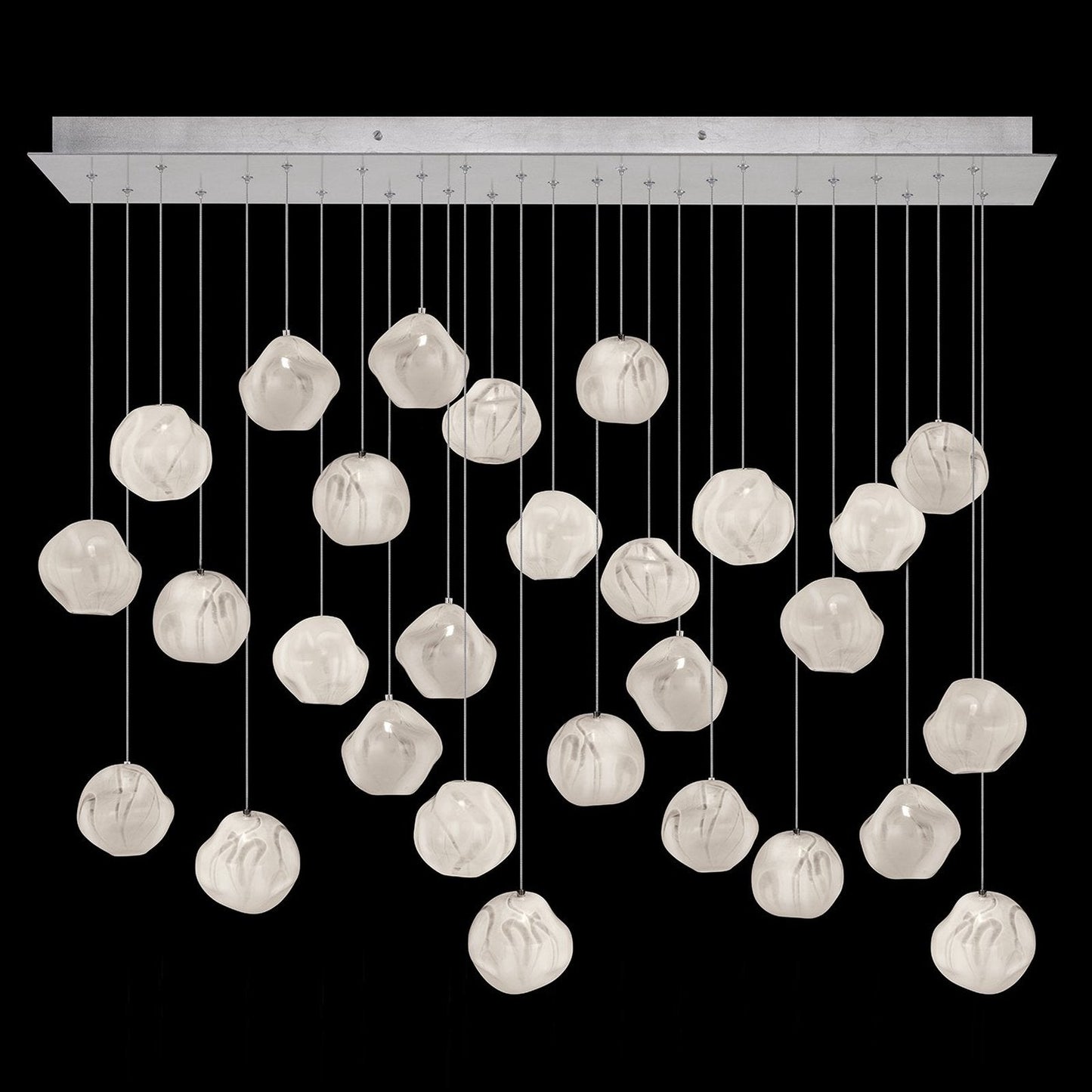 54-Inch Handblown Glass Rectangular Pendant / Silver / White