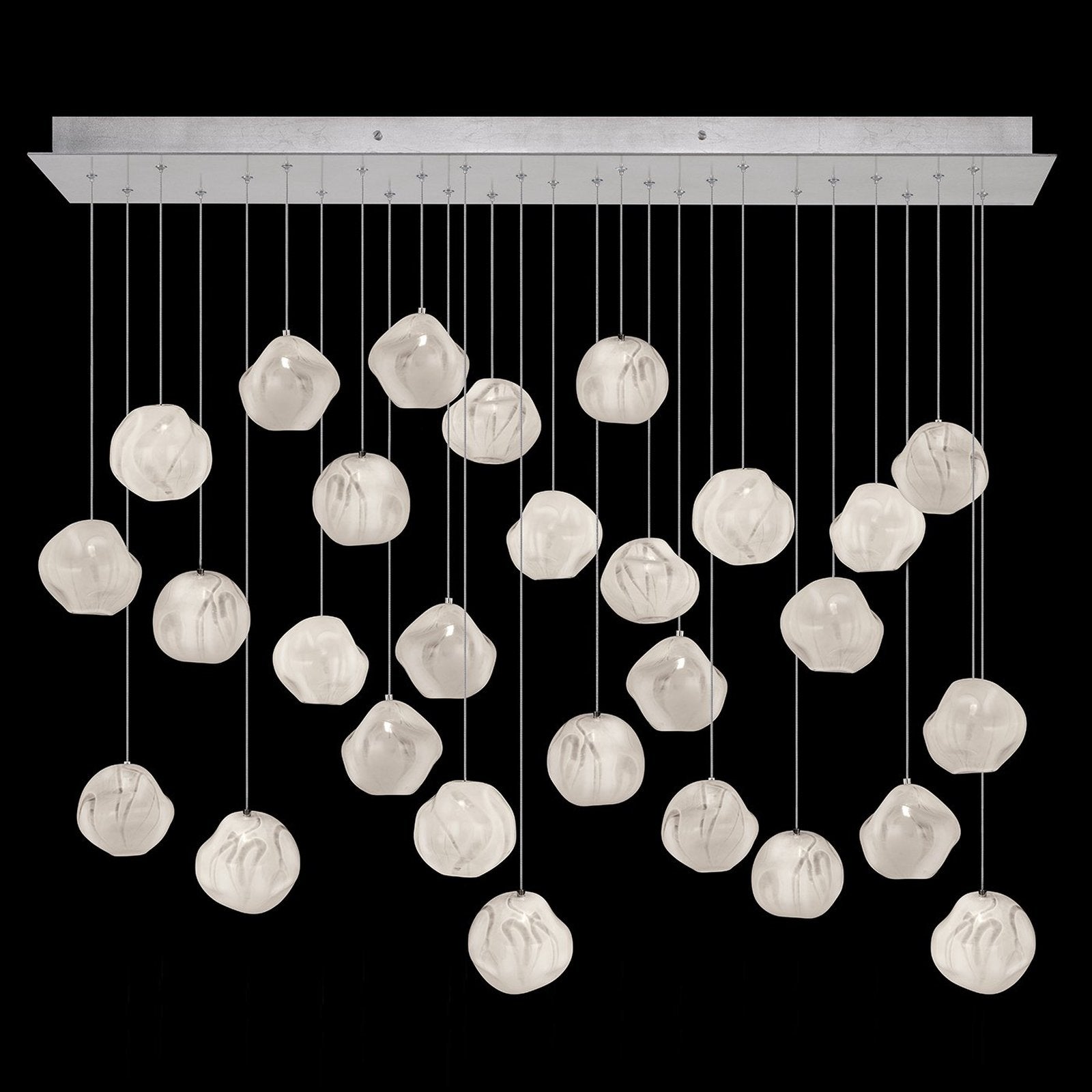54-Inch Handblown Glass Rectangular Pendant / Silver / White