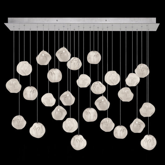 54-Inch Handblown Glass Rectangular Pendant / Silver / White