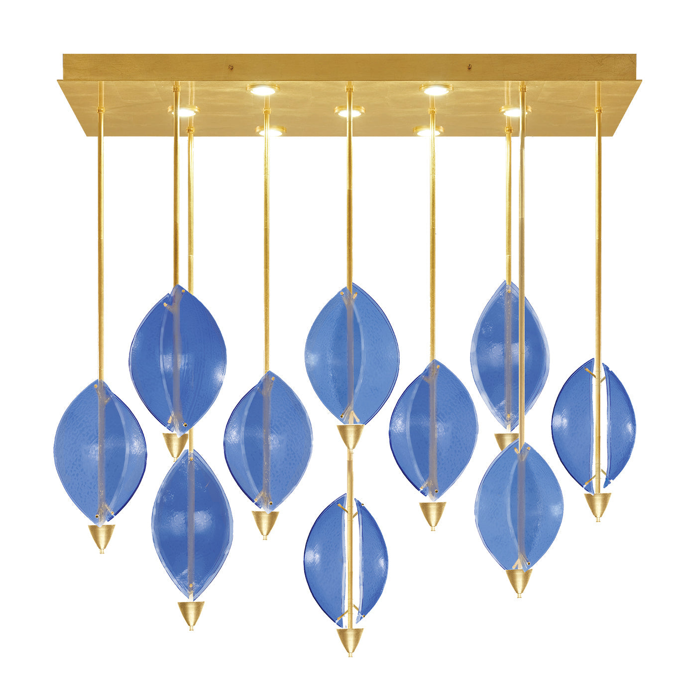 59-Inch Sculptural Glass Rectangular Pendant / Gold Leaf/Blue