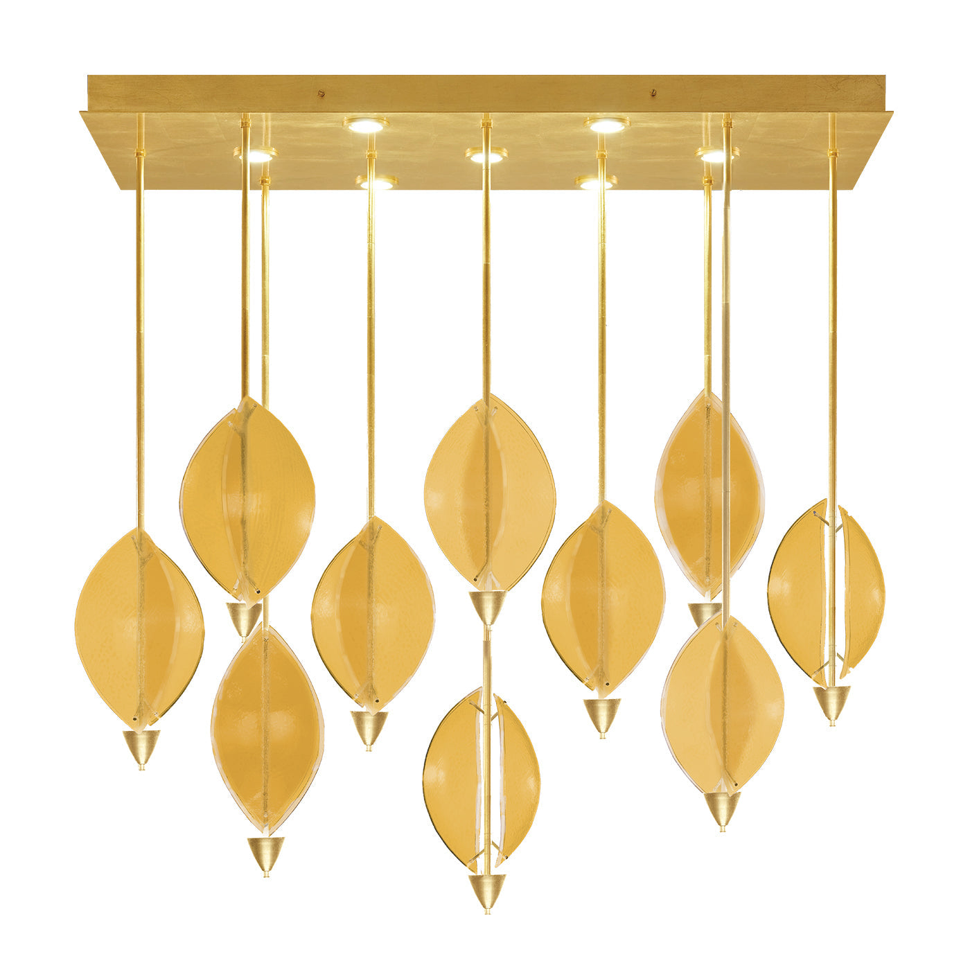 59-Inch Sculptural Glass Rectangular Pendant / Gold Leaf/Amber