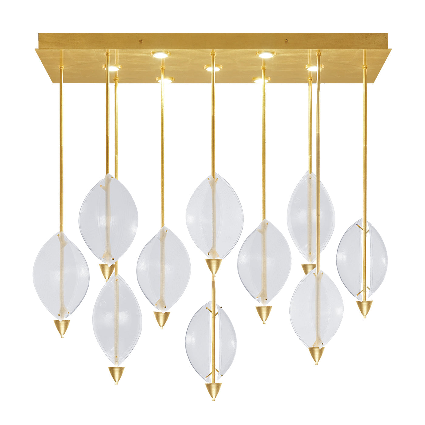 59-Inch Sculptural Glass Rectangular Pendant / Gold Leaf/Clear