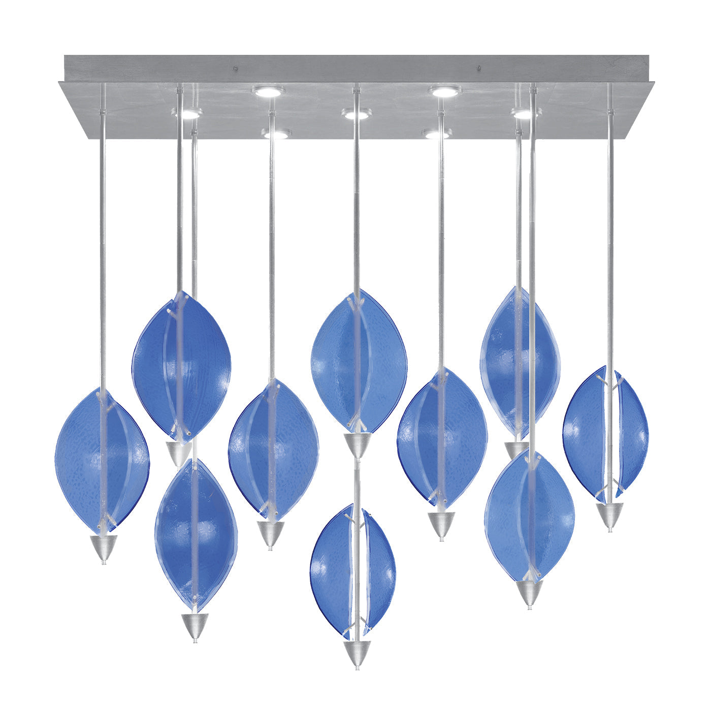 59-Inch Sculptural Glass Rectangular Pendant / Silver Leaf/Blue
