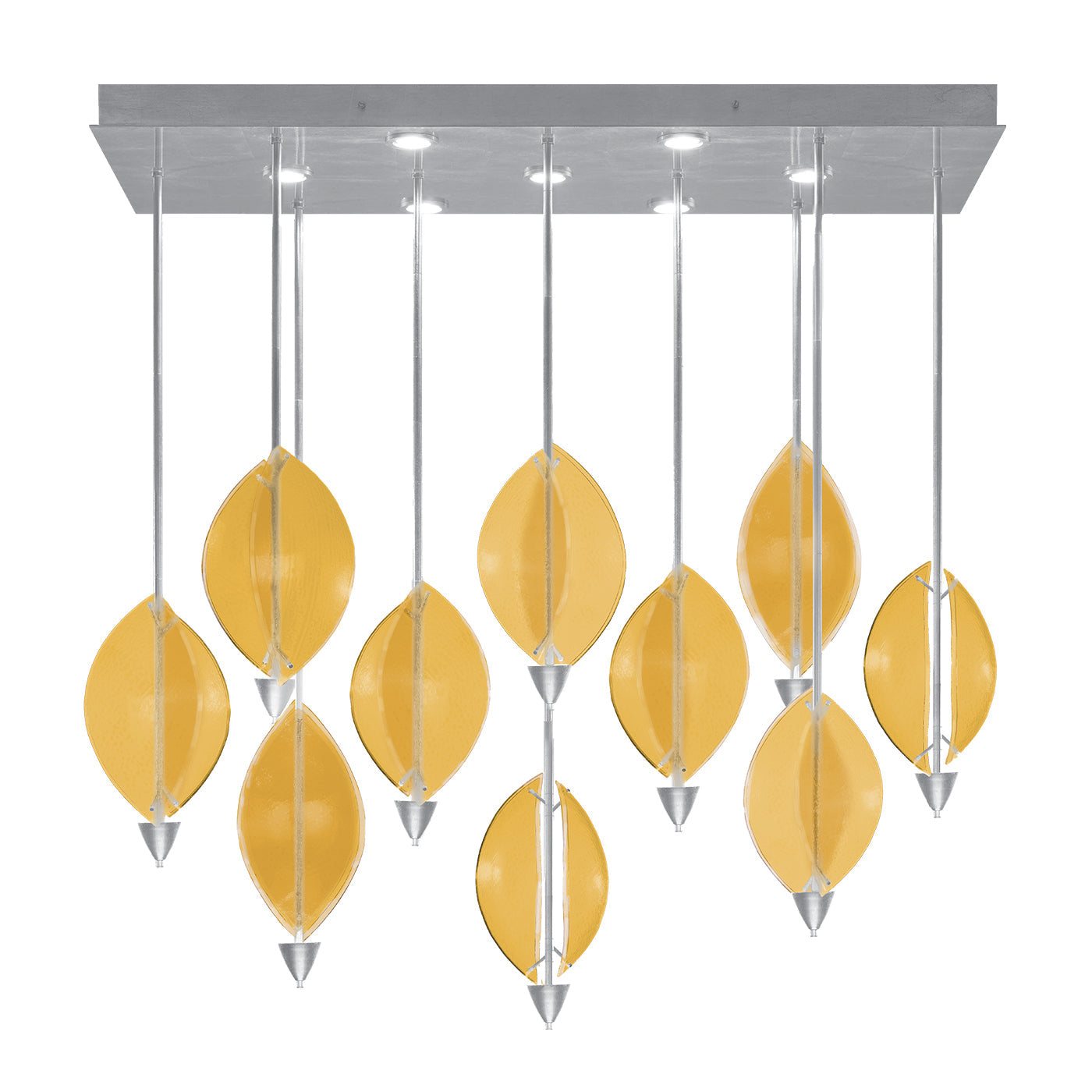 59-Inch Sculptural Glass Rectangular Pendant / Silver Leaf/Amber