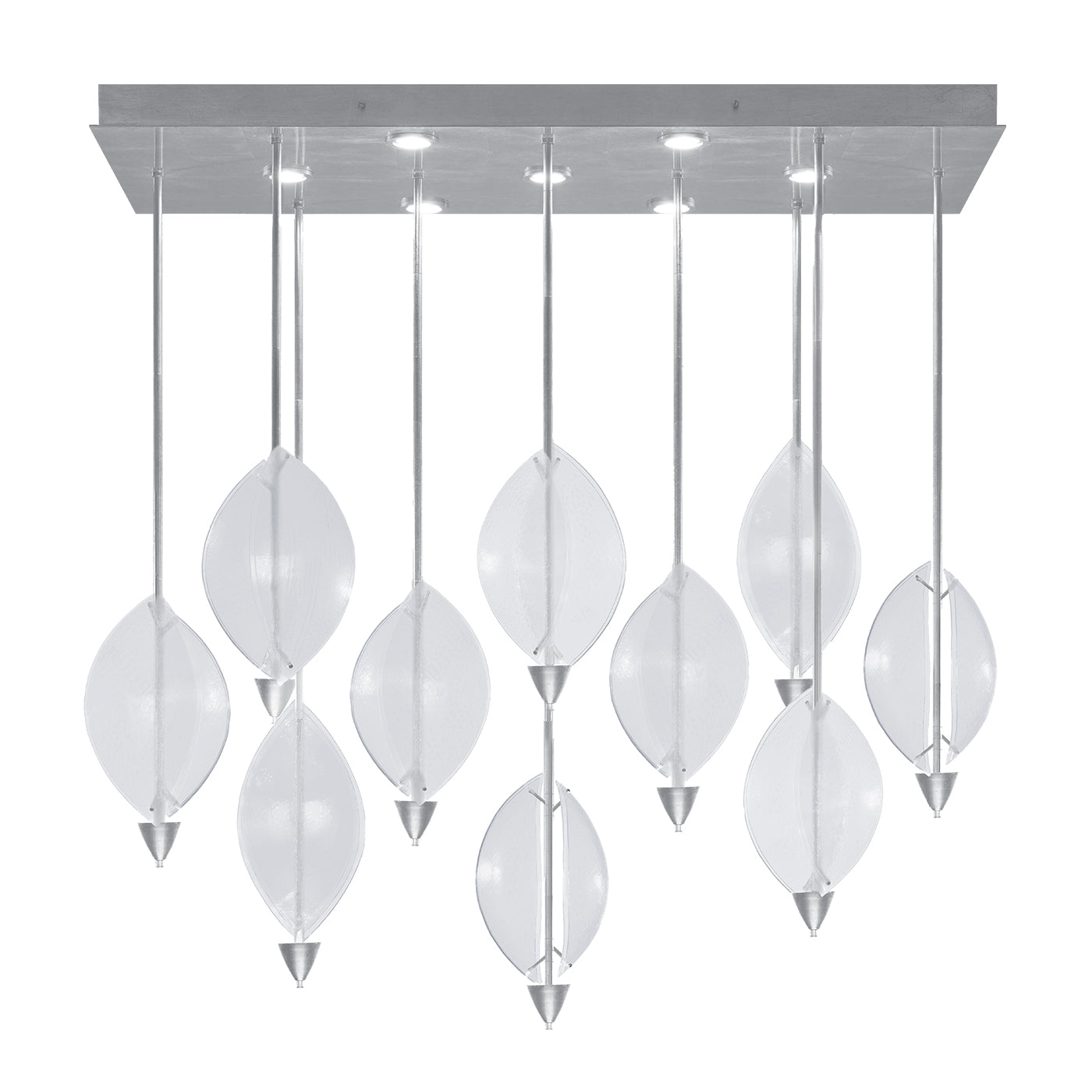 59-Inch Sculptural Glass Rectangular Pendant / Silver Leaf/Clear