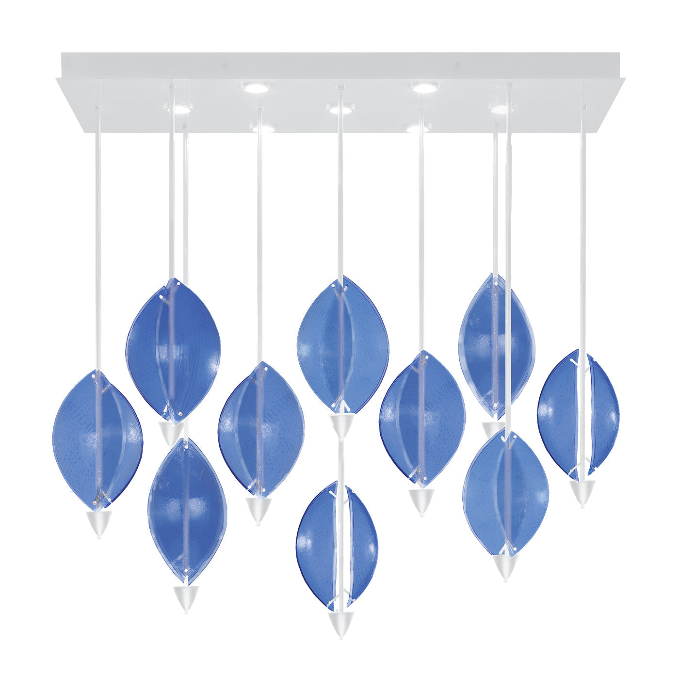 59-Inch Sculptural Glass Rectangular Pendant / White/Blue