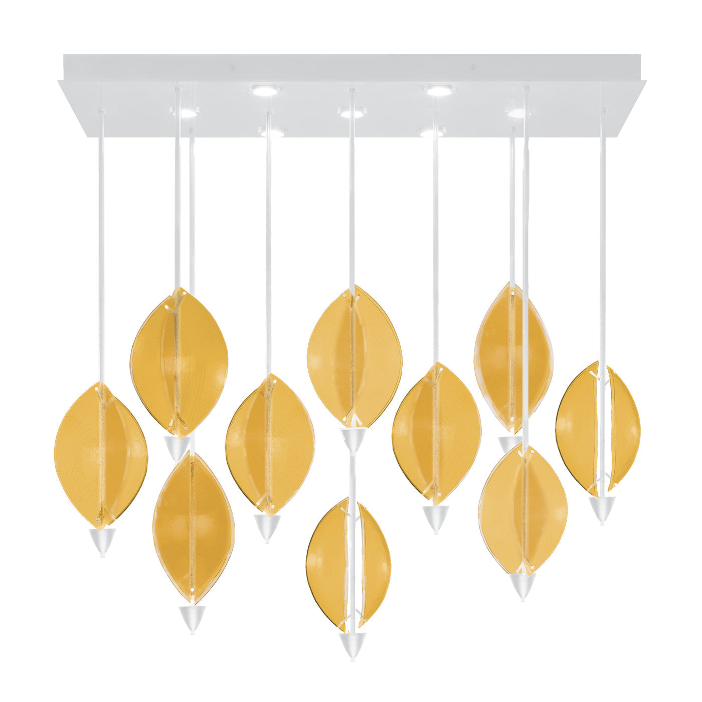 59-Inch Sculptural Glass Rectangular Pendant / White/Amber