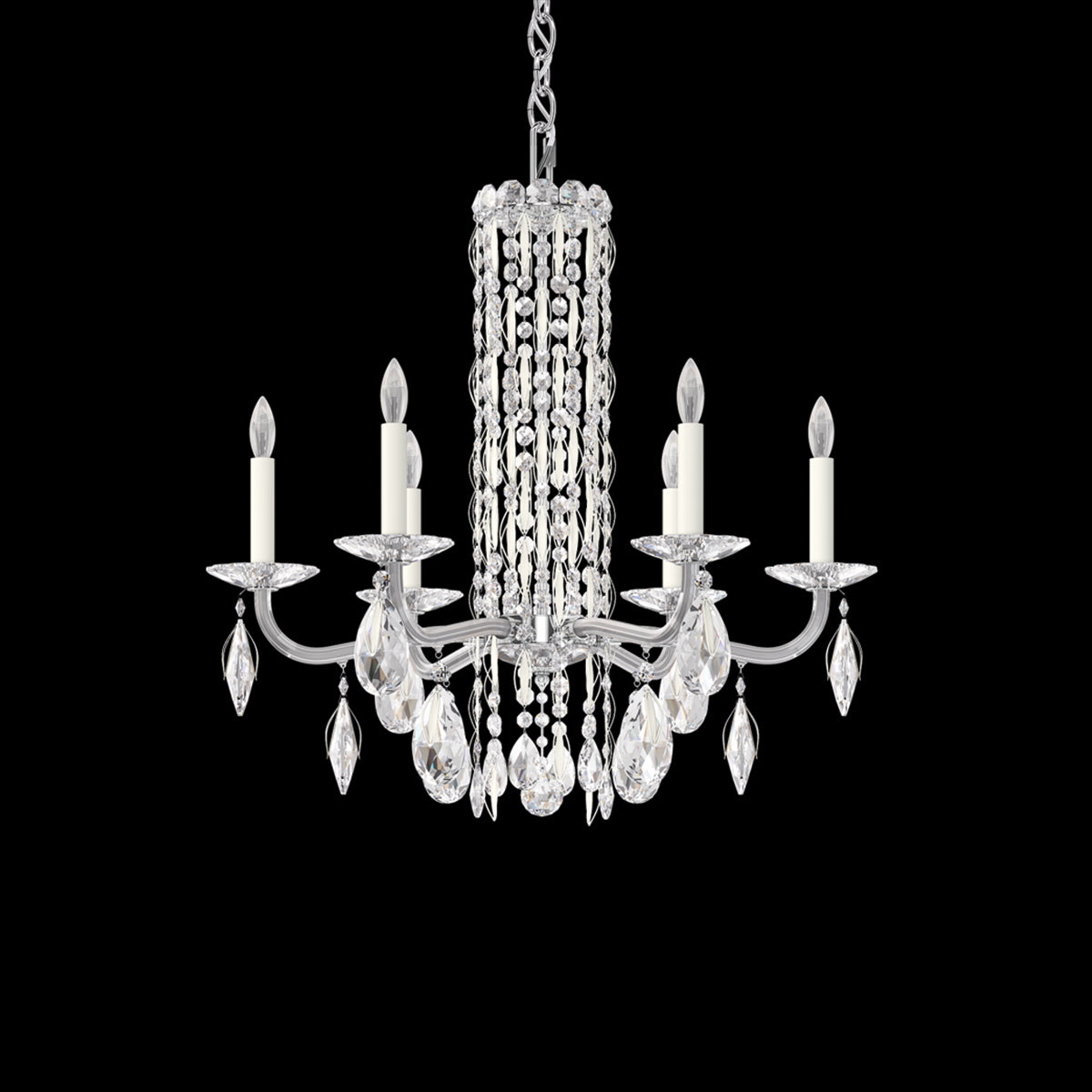 8-Light White Crystal Waterfall Chandelier / Heirloom Gold / Crystal Heritage Crystal