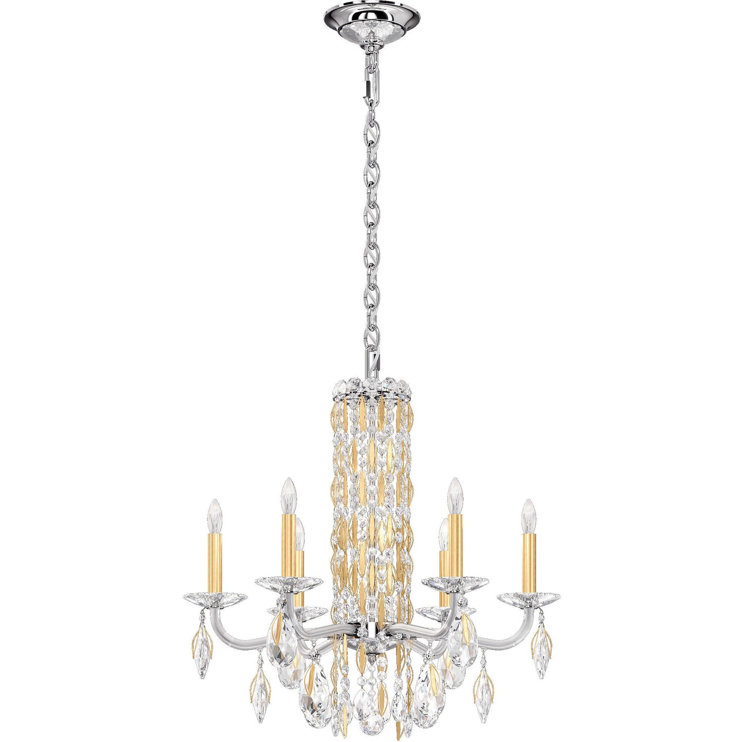 8-Light White Crystal Waterfall Chandelier / Heirloom Gold / Clear Radiance